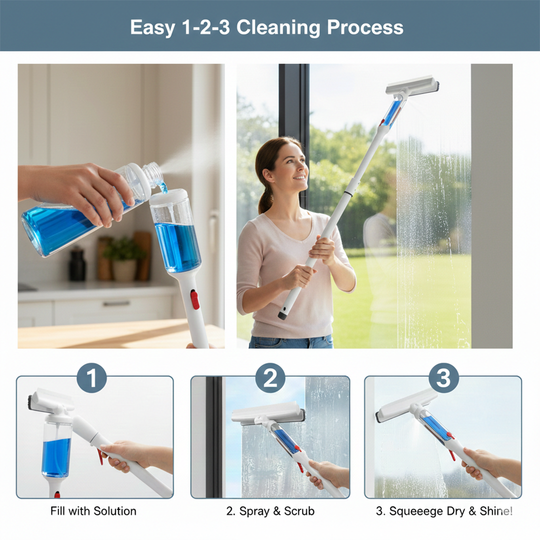 Telescopic Window Cleaner with Built-In Spray for Glass and Mirror Cleaning