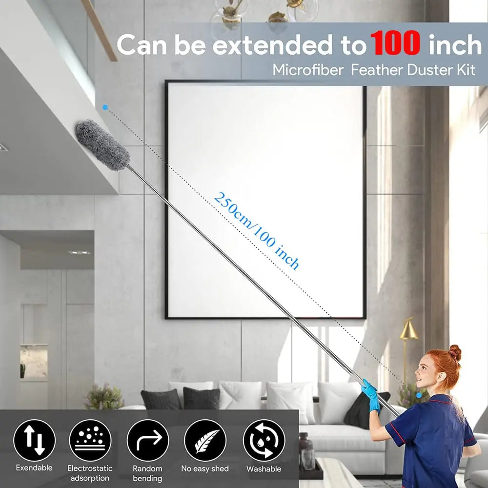 Telescopic Dust Duster with Extra Long Microfiber Head (Includes 3 Free Replacement Cleaning Heads)