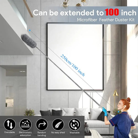 Telescopic Dust Duster with Extra Long Microfiber Head (Includes 3 Free Replacement Cleaning Heads)