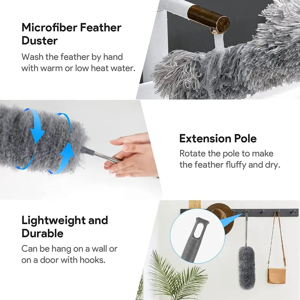Telescopic Dust Duster with Extra Long Microfiber Head (Includes 3 Free Replacement Cleaning Heads)