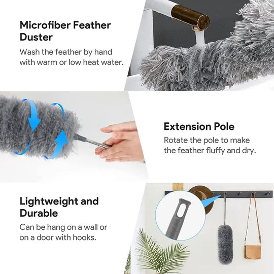 Telescopic Dust Duster with Extra Long Microfiber Head (Includes 3 Free Replacement Cleaning Heads)