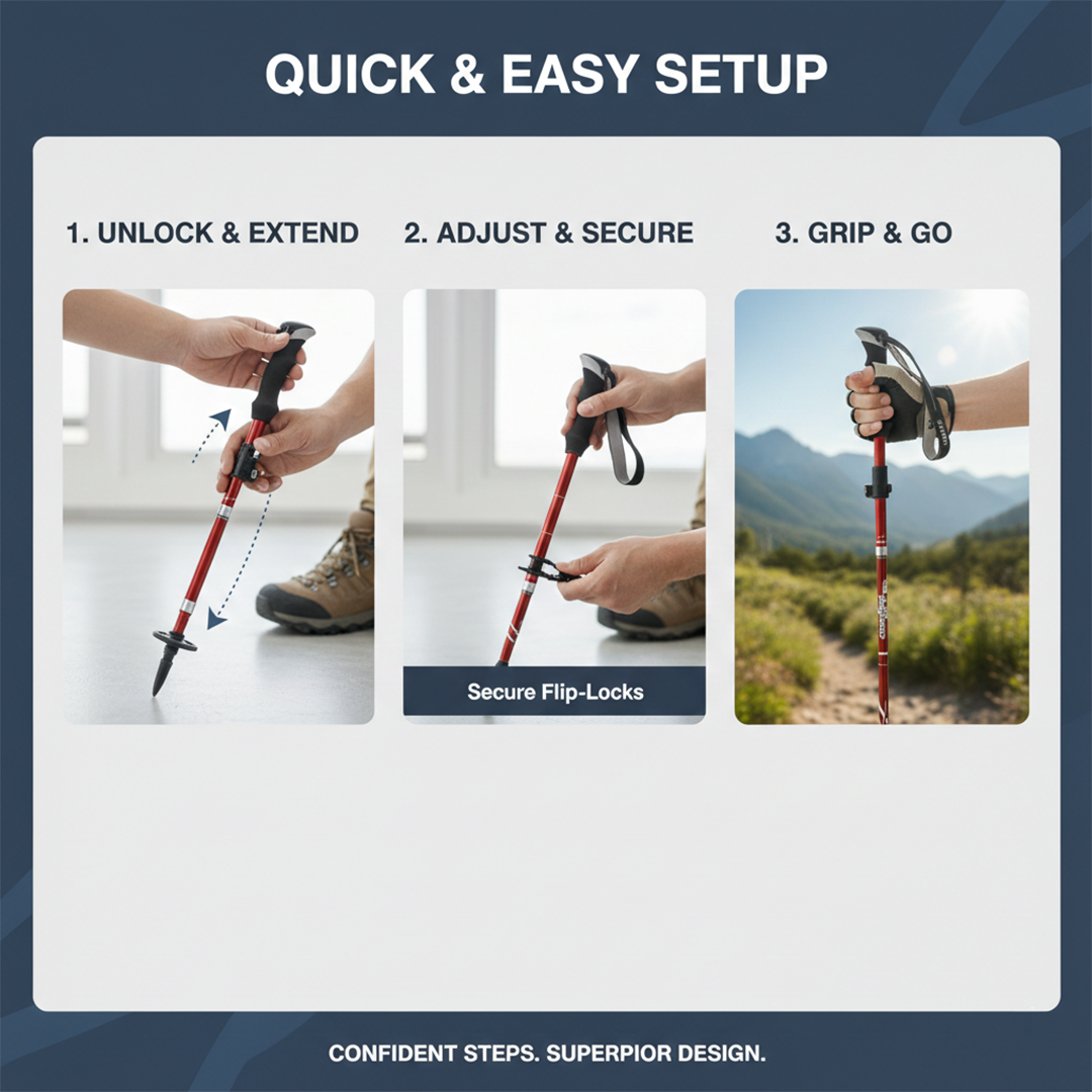 Trekking Pole - Adjustable Length - Foldable Design