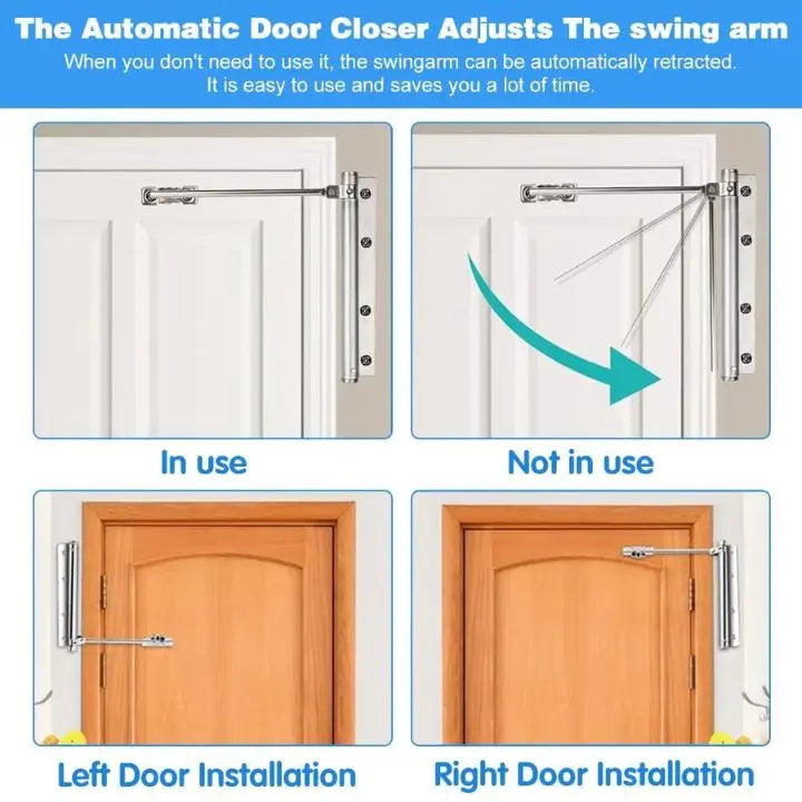 Automatic Door Closer – Stainless Steel, Quiet, Easy Installation