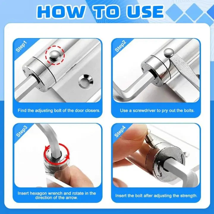 Automatic Door Closer – Stainless Steel, Quiet, Easy Installation