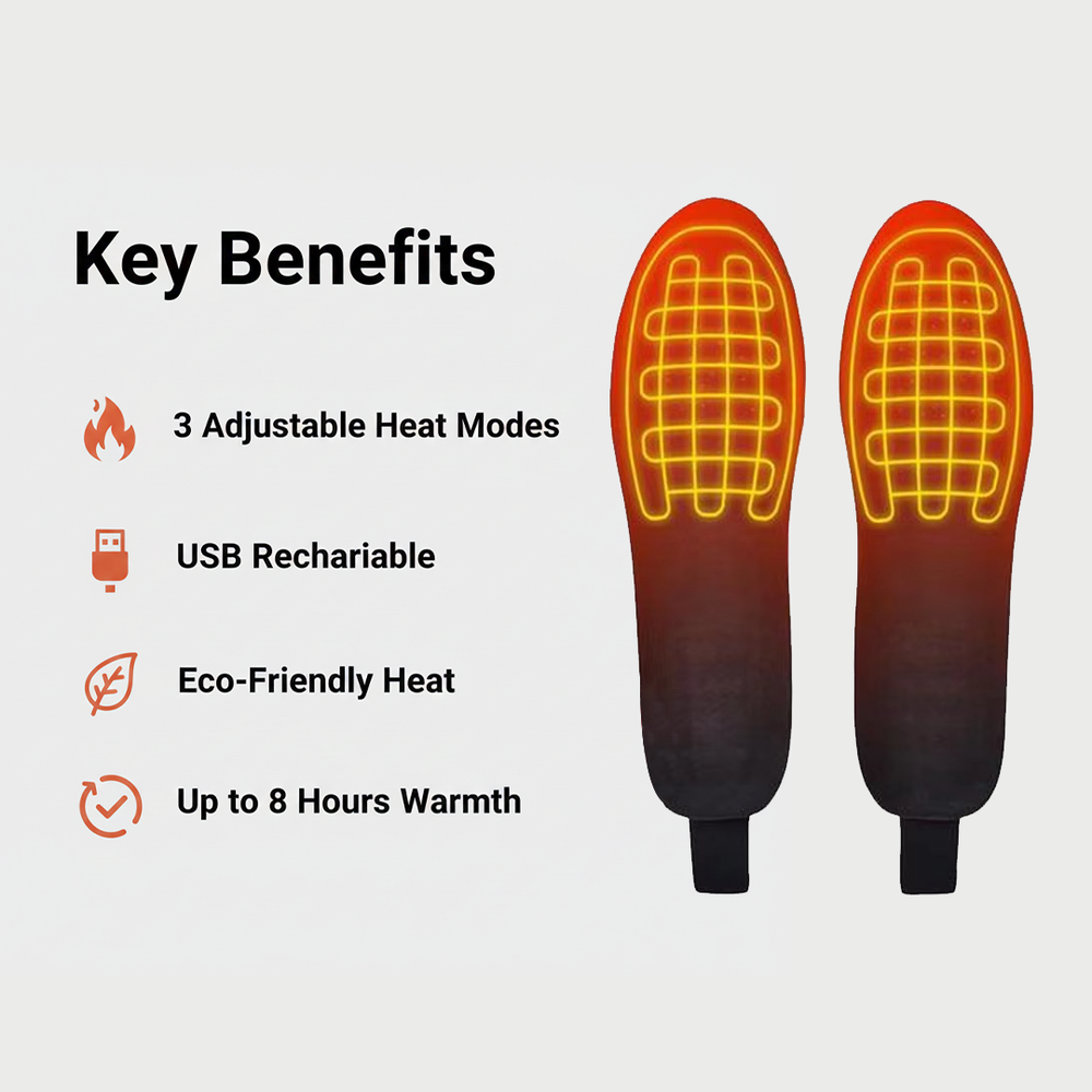 USB Powered Heated Insoles - Adjustable Levels - Outdoor Use