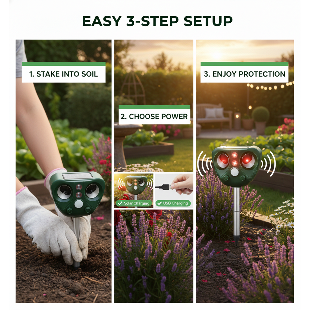 Ultrasonic Bird Repeller - Solar Powered - Outdoor Device