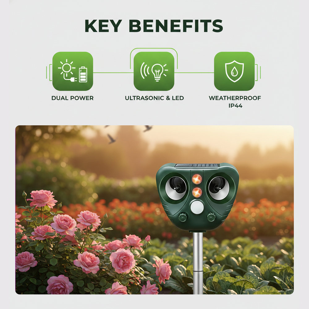 Ultrasonic Bird Repeller - Solar Powered - Outdoor Device
