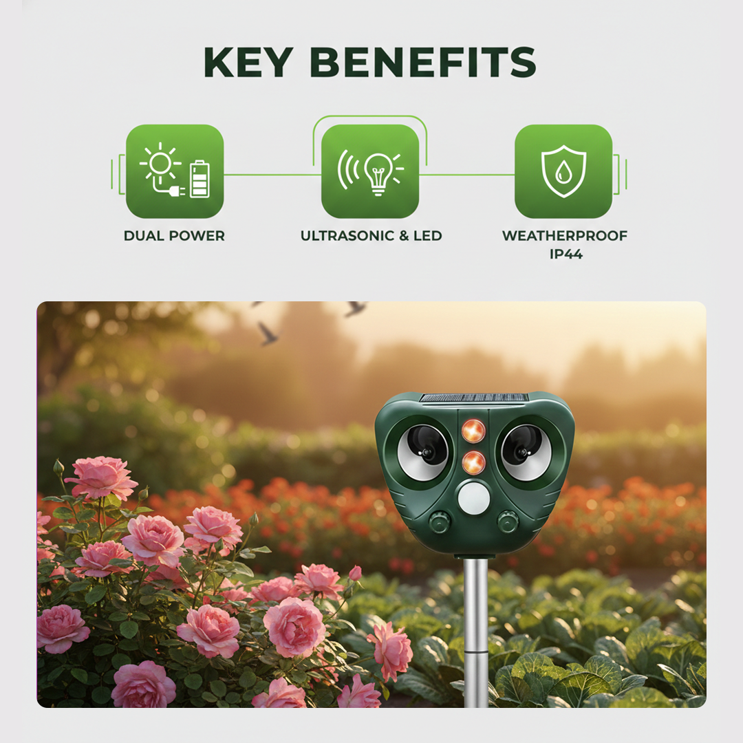 Ultrasonic Bird Repeller - Solar Powered - Outdoor Device