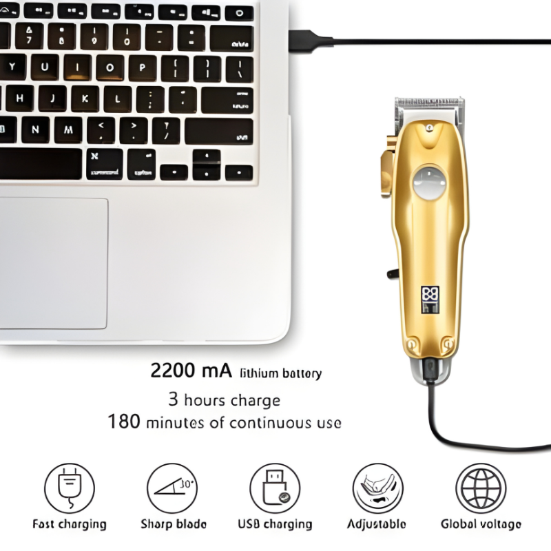 Gold Hair Clipper 7 Piece Set for Men with Adjustable Blades