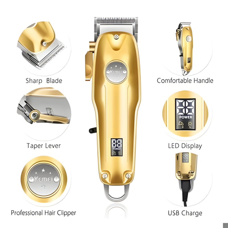 Gold Hair Clipper 7 Piece Set for Men with Adjustable Blades