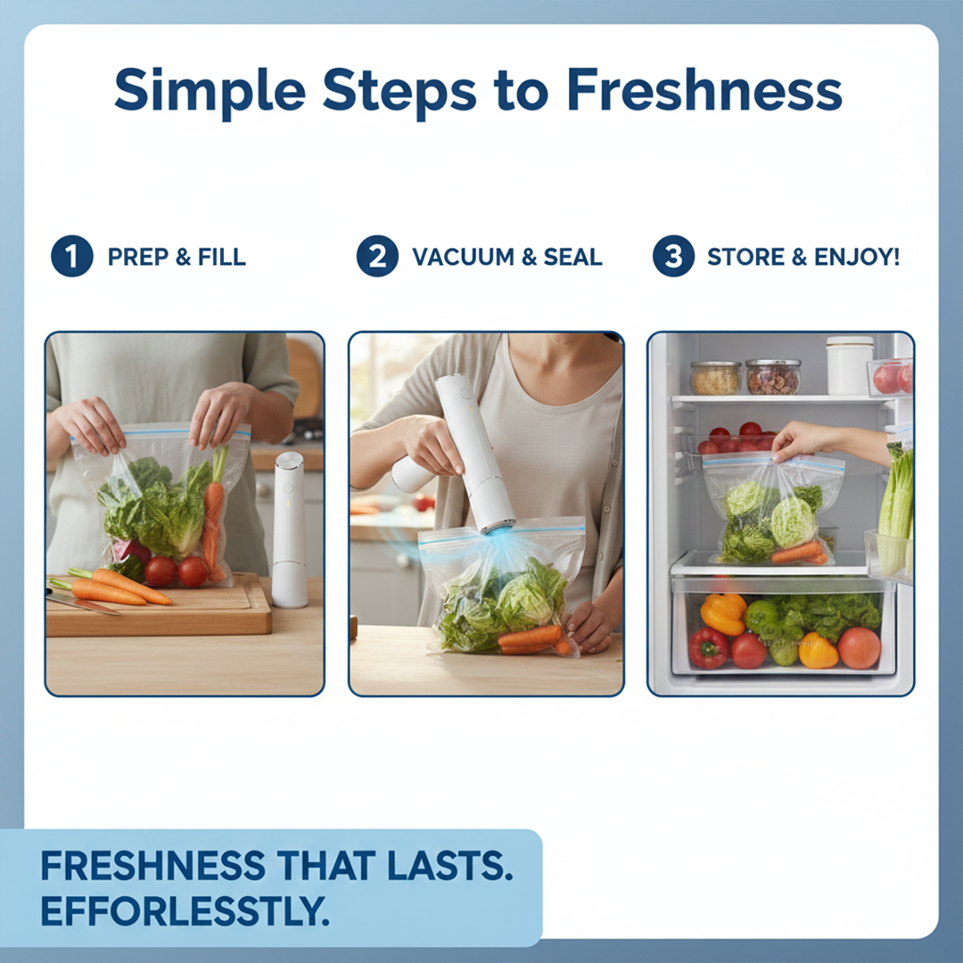 Vacuum Sealer - Rechargeable Design - Reusable Bags