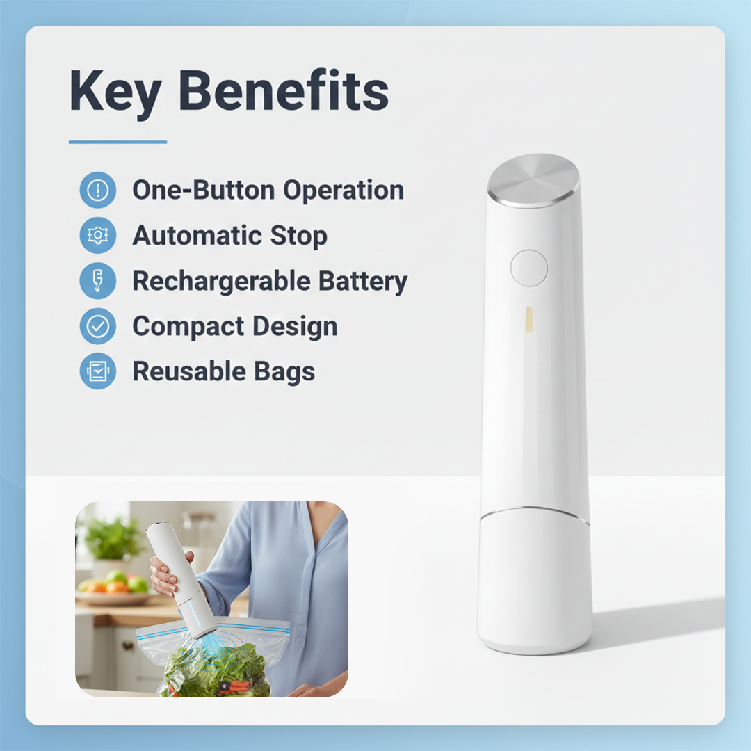 Vacuum Sealer - Rechargeable Design - Reusable Bags
