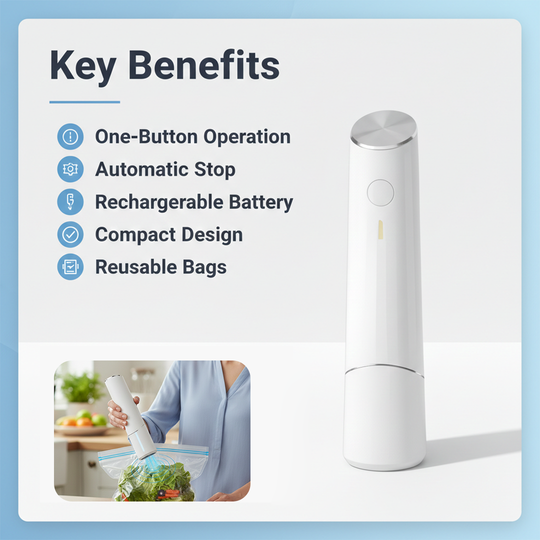 Vacuum Sealer - Rechargeable Design - Reusable Bags