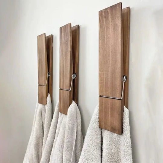 Wall-Mounted Towel Clip – No Drilling Required – Modern Wood Design – Strong Adhesive Surface
