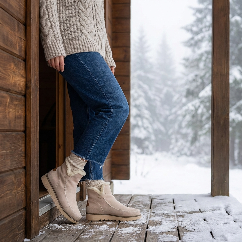 Fur Lined Ankle Boots with Slip-On Design