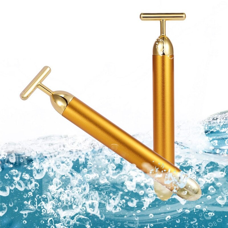 24K Gold T Beauty Bar Facial Roller Massager for Energy and Lift