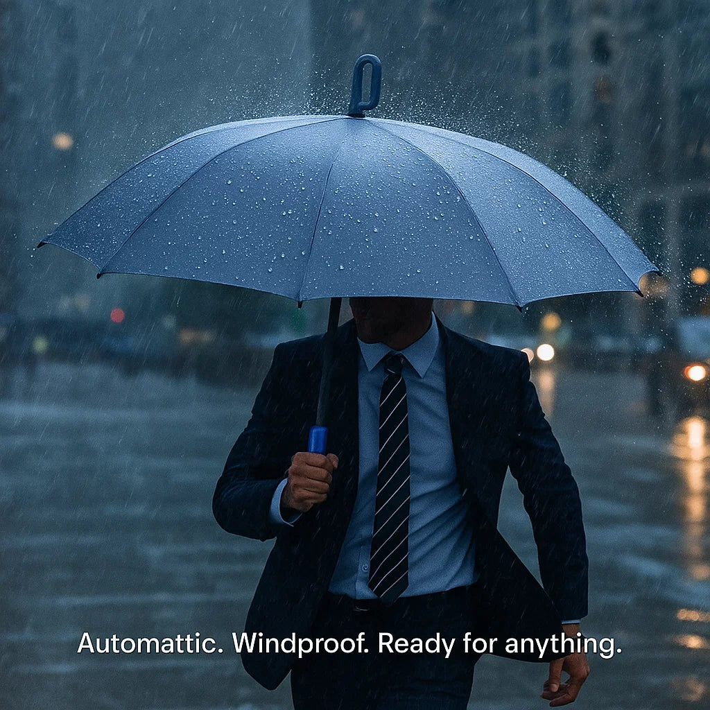 Wind-Resistant Automatic Folding Umbrella with Large Buckle Handle – Compact & Durable