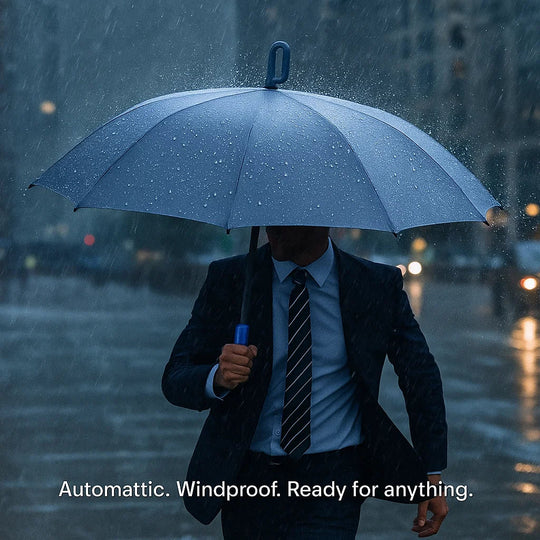 Wind-Resistant Automatic Folding Umbrella with Large Buckle Handle – Compact & Durable