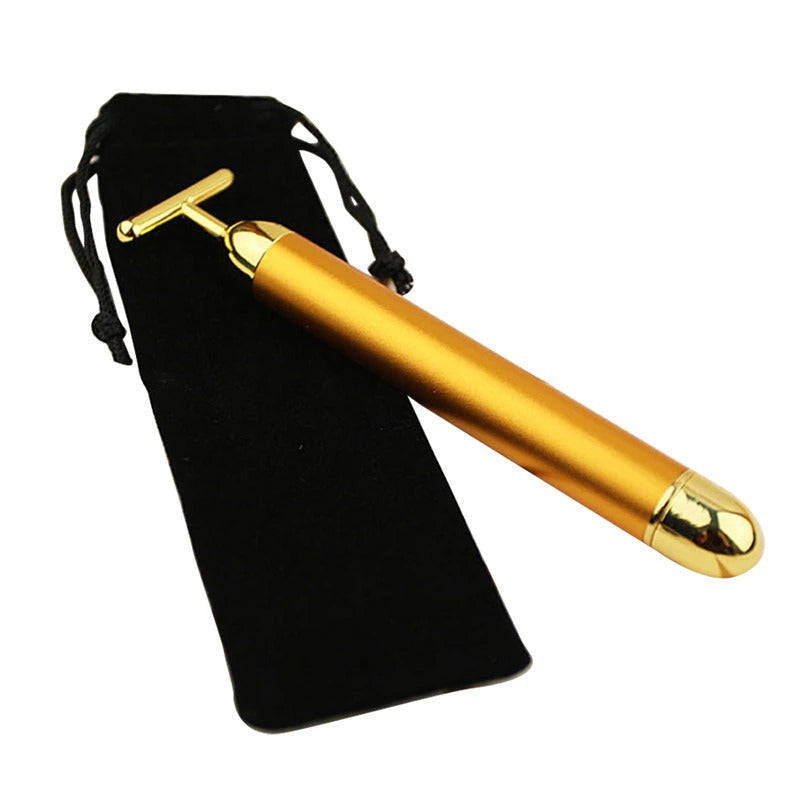 24K Gold T Beauty Bar Facial Roller Massager for Energy and Lift