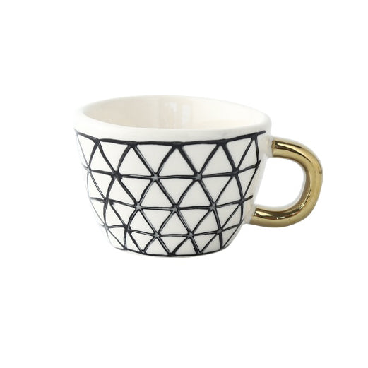 Abstract Geometric Pattern Cup with Gold Handle