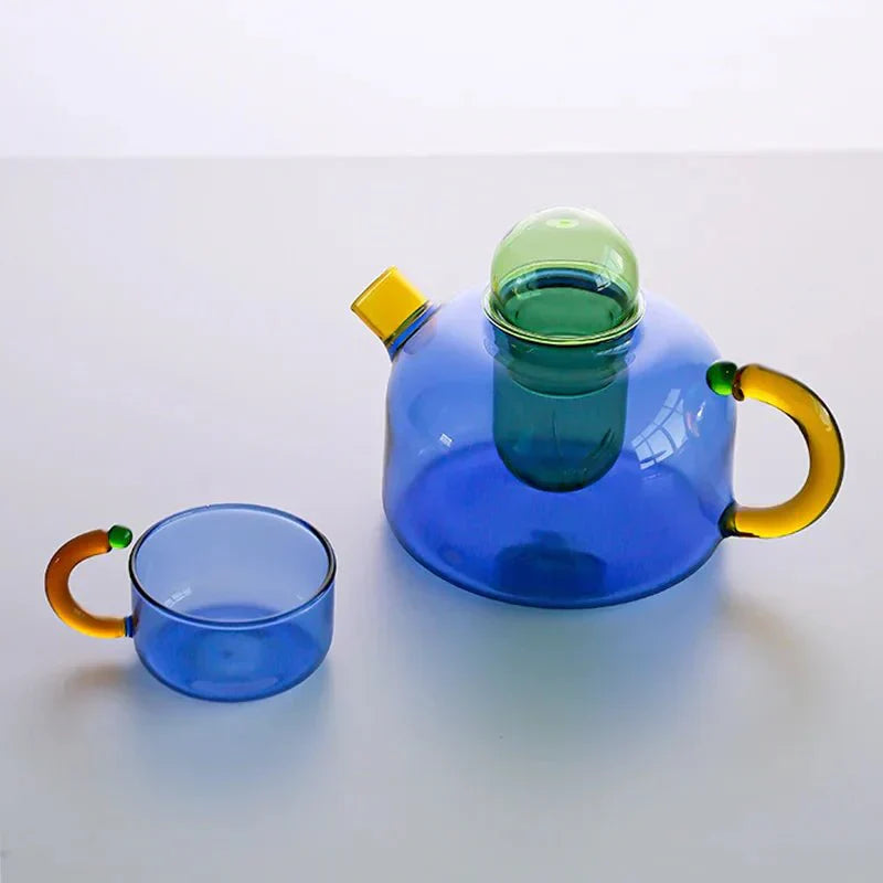 Contrasting Colour Translucent Teapot & Cup Set