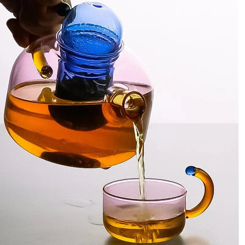 Contrasting Colour Glass Teapot Set – Stylish & Heat Resistant Design