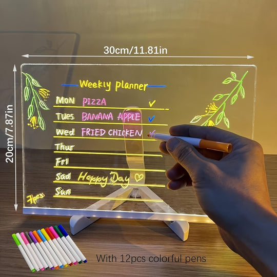USB LED Noteboard with 12 Coloured Pens - Bright Message Board for Office & Home