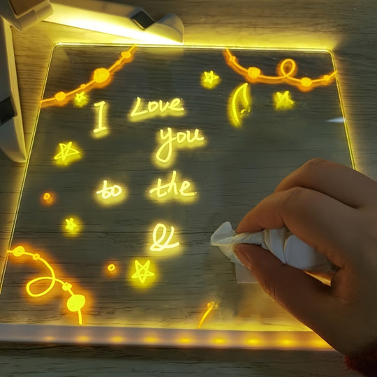 USB LED Noteboard with 12 Coloured Pens - Bright Message Board for Office & Home