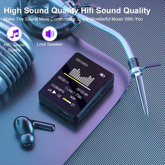 Compact Bluetooth MP3 Music Player with Stereo Audio and Video Playback