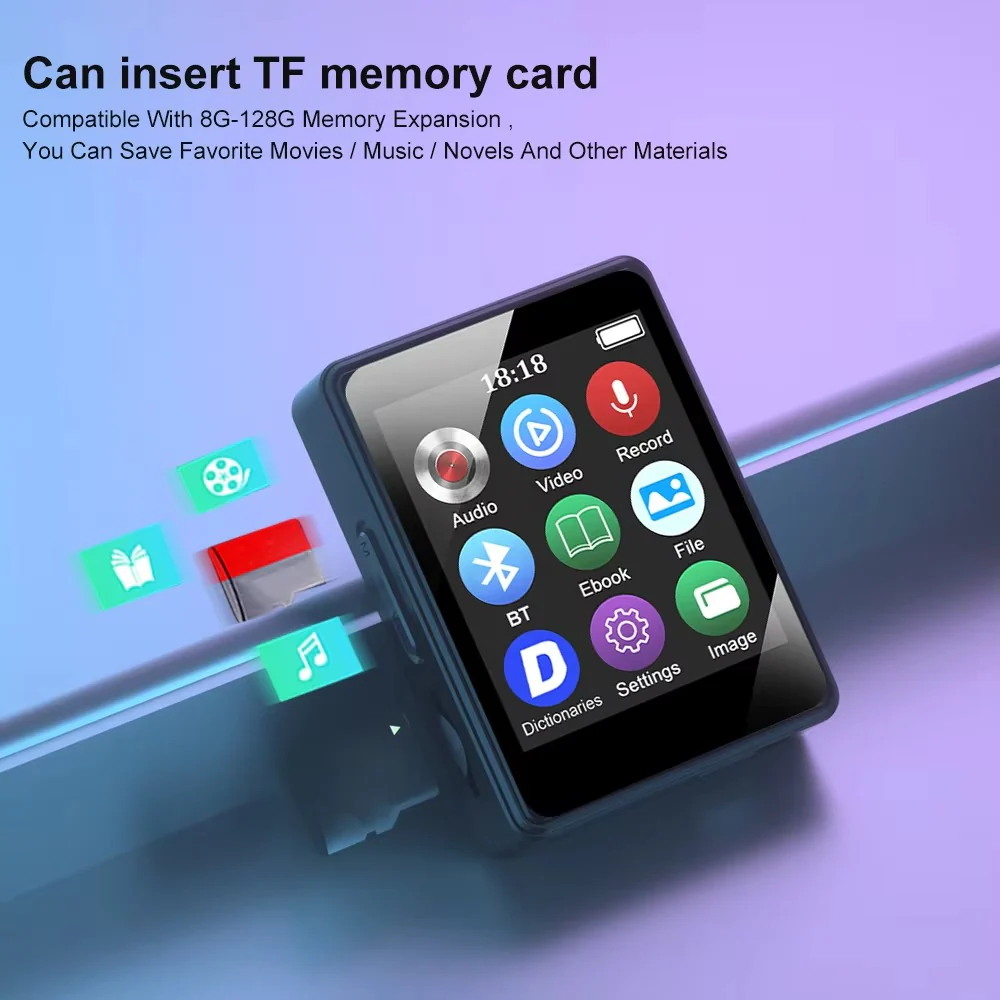 Compact Bluetooth MP3 Music Player with Stereo Audio and Video Playback