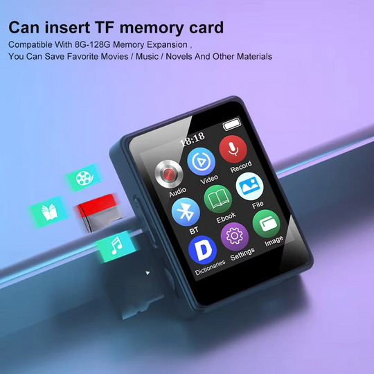 Compact Bluetooth MP3 Music Player with Stereo Audio and Video Playback