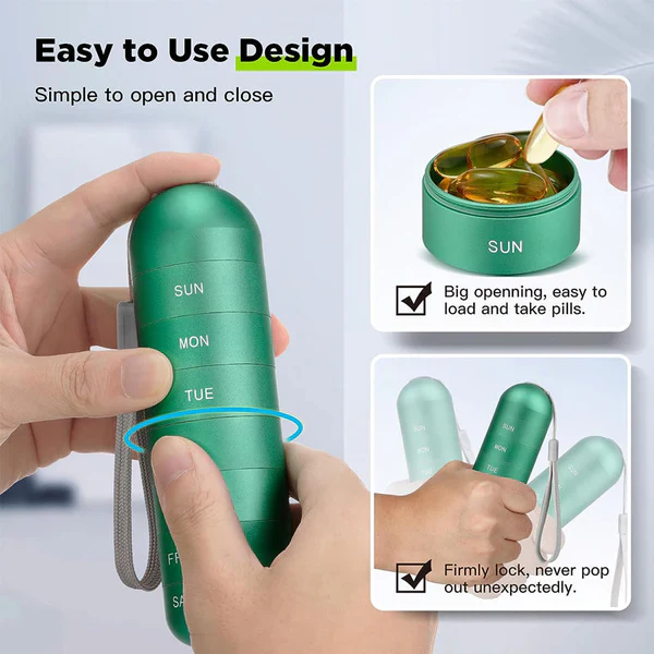 Aluminium Pill Organiser – 7 Days Travel Pill Case with Compartments