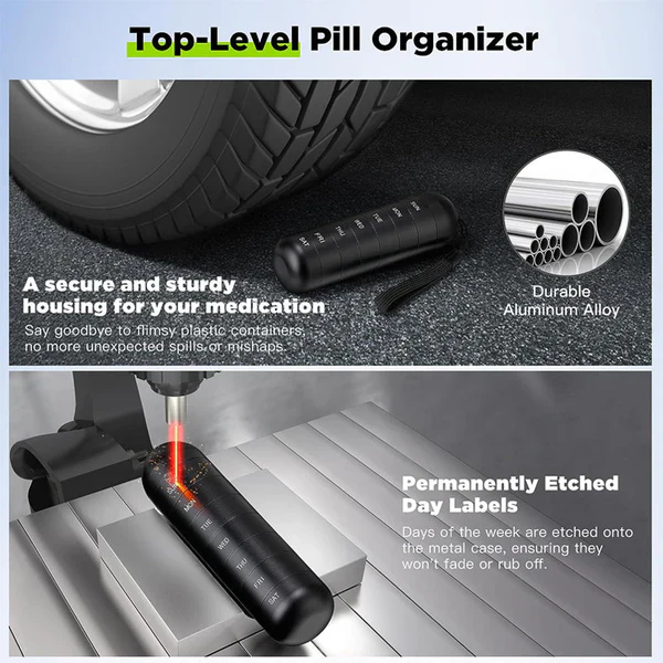 Aluminium Pill Organiser – 7 Days Travel Pill Case with Compartments