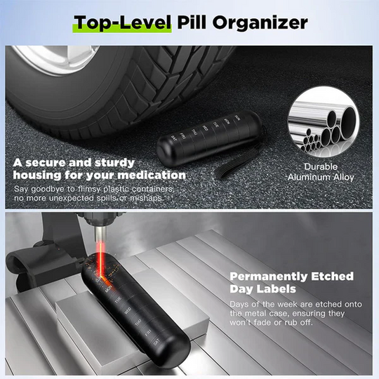 Aluminium Pill Organiser – 7 Days Travel Pill Case with Compartments