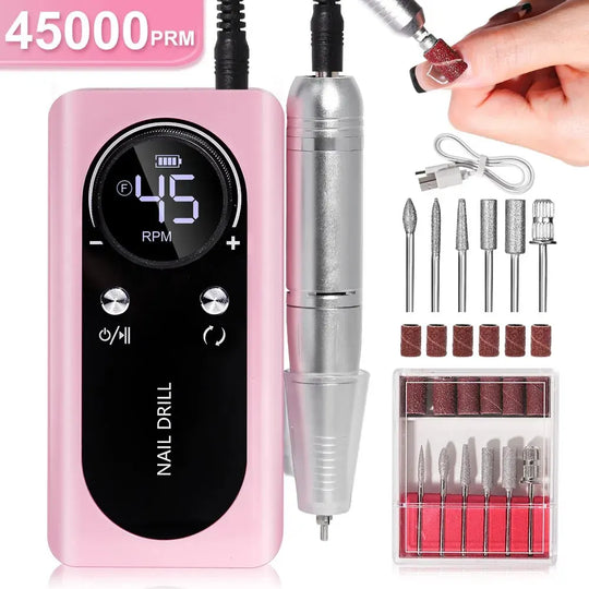 Professional 45000RPM Portable Electric Nail File with Rechargeable Battery | Low Noise Level for Manicure