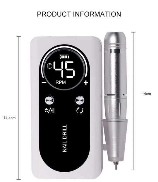 Professional 45000RPM Portable Electric Nail File with Rechargeable Battery | Low Noise Level for Manicure