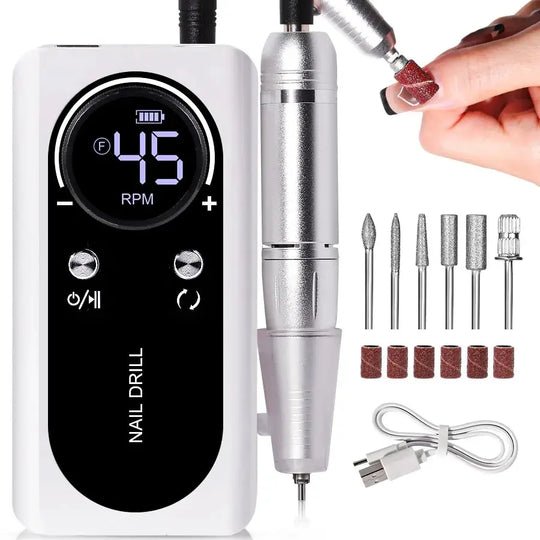 Professional 45000RPM Portable Electric Nail File with Rechargeable Battery | Low Noise Level for Manicure