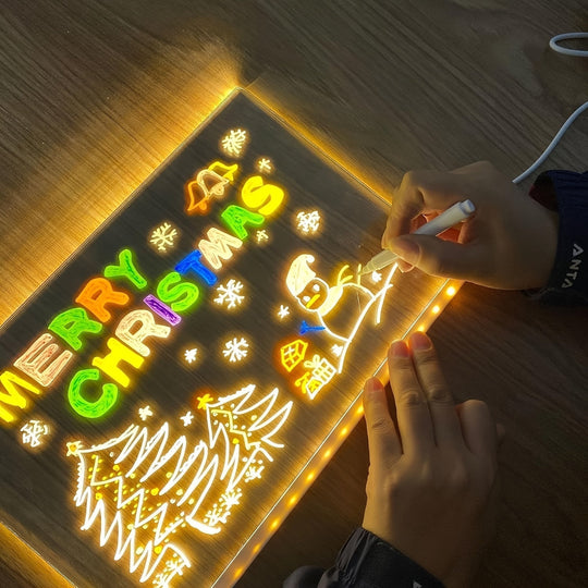 USB LED Noteboard with 12 Coloured Pens - Bright Message Board for Office & Home
