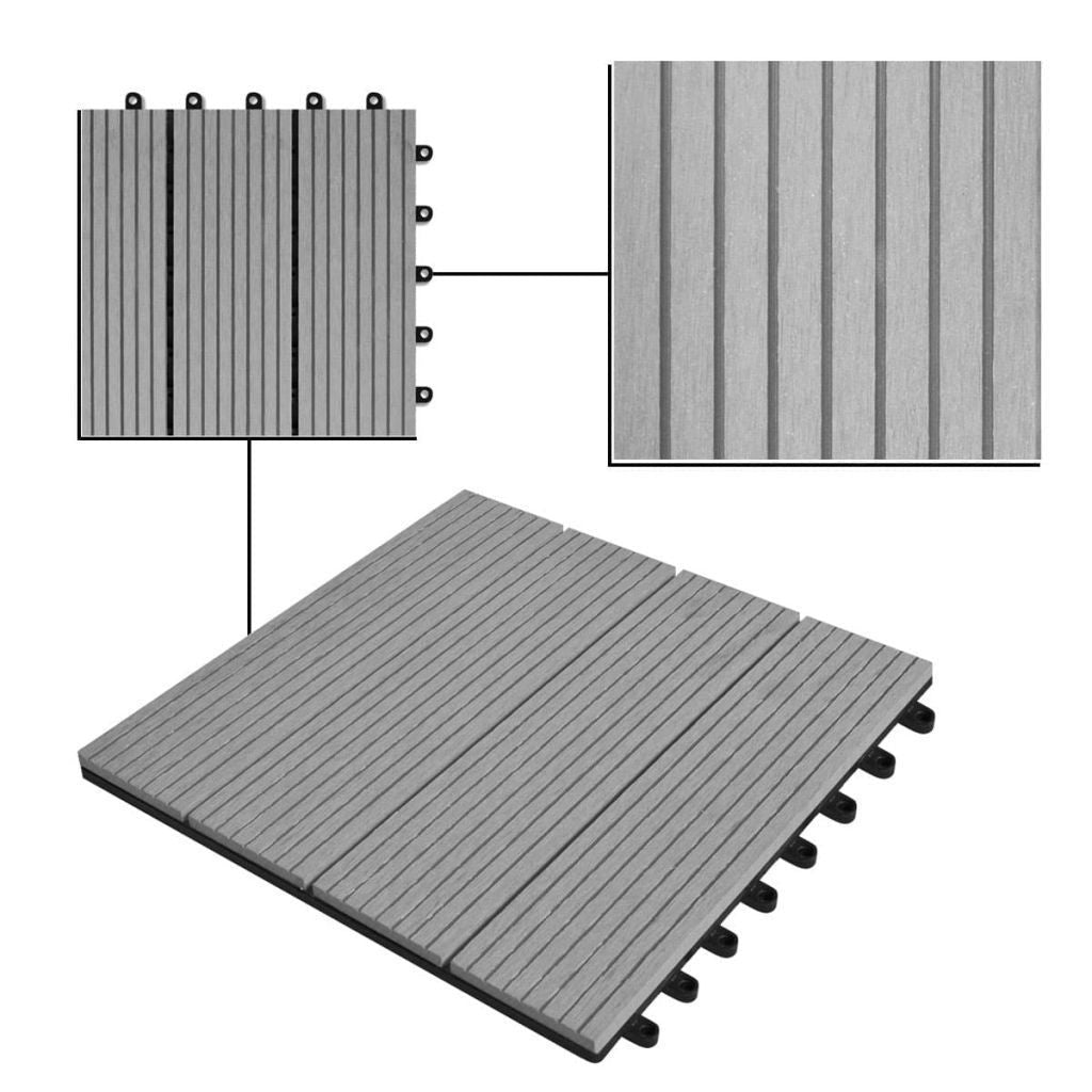 WPC Tiles 30x30cm - 11 Pieces, 1m², Grey