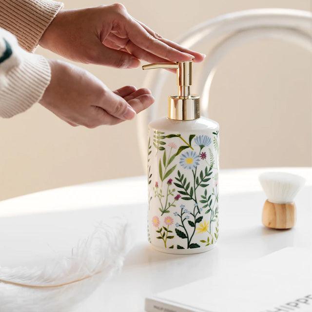 Floral Design Ceramic Soap Dispenser