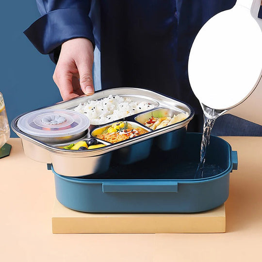 Thermal Lunch Box with 4 Compartments, Stainless Steel