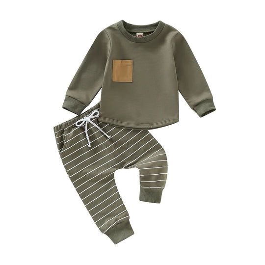 Toddler Boys Autumn Outfit Pullover and Striped Trousers, Set of 2