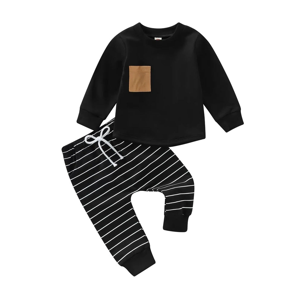 Toddler Boys Autumn Outfit Pullover and Striped Trousers, Set of 2