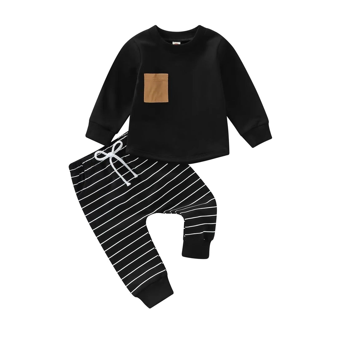 Toddler Boys Autumn Outfit Pullover and Striped Trousers, Set of 2