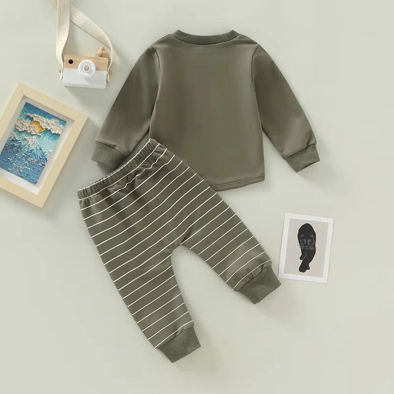 Toddler Boys Autumn Outfit Pullover and Striped Trousers, Set of 2