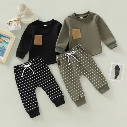 Toddler Boys Autumn Outfit Pullover and Striped Trousers, Set of 2