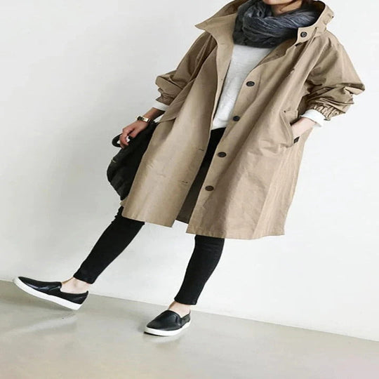 Water-Resistant Hooded Overcoat for Outdoor Use
