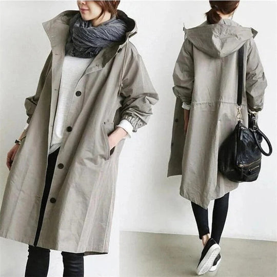Water-Resistant Hooded Overcoat for Outdoor Use