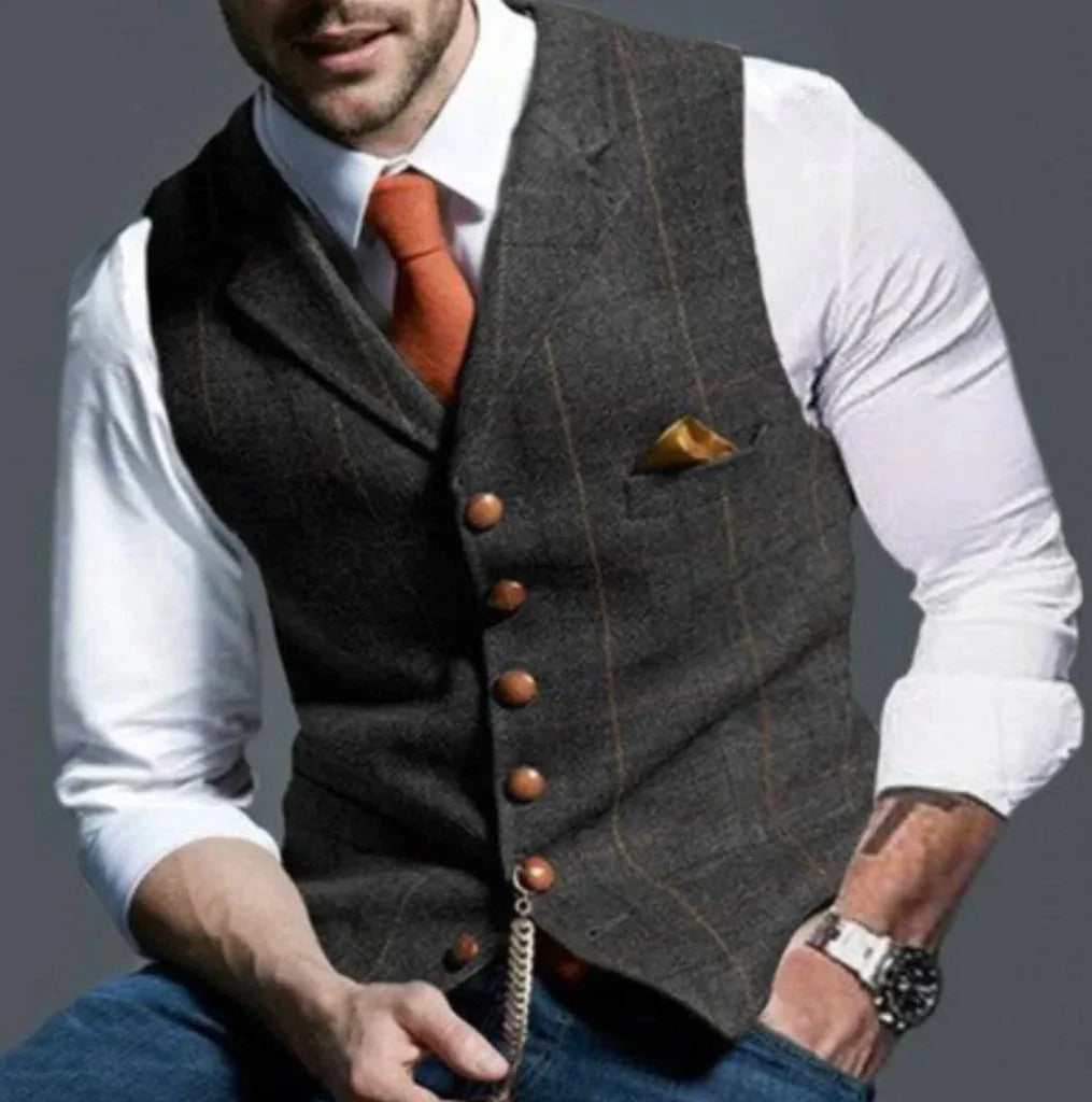 Classic Slim Fit Men's Suit Waistcoat with Six Button Closure