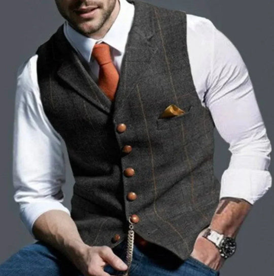Classic Slim Fit Men's Suit Waistcoat with Six Button Closure